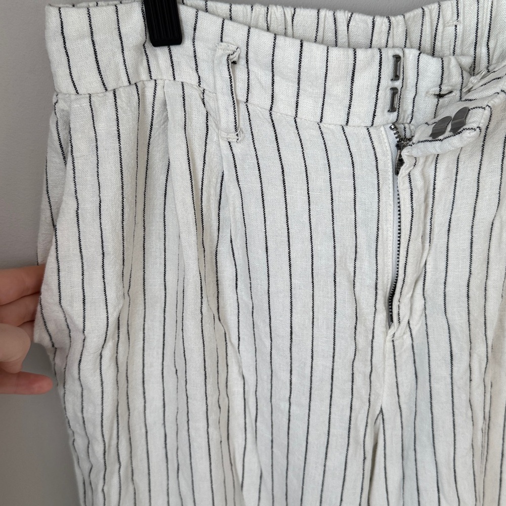 A New Day Black and White Linen Pinstripe Trouser Pants - Picture 4 of 8